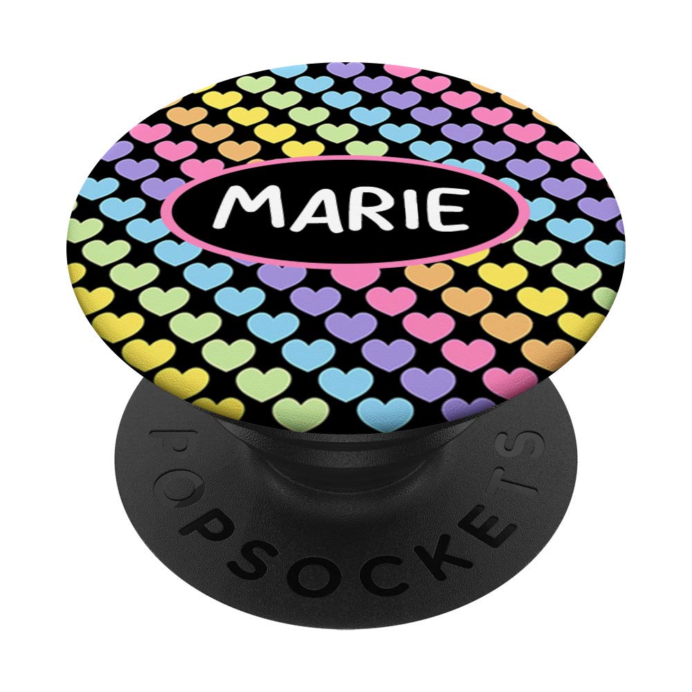 Marie Gift Rainbow Hearts Pink Purple Black Marie PopSockets PopGrip: Swappable Grip for Phones & Tablets