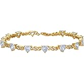 Jewels By Lux Sterling Silver Yellow-tone Womens Heart Round Cubic-Zirconia Heart Tennis Bracelet