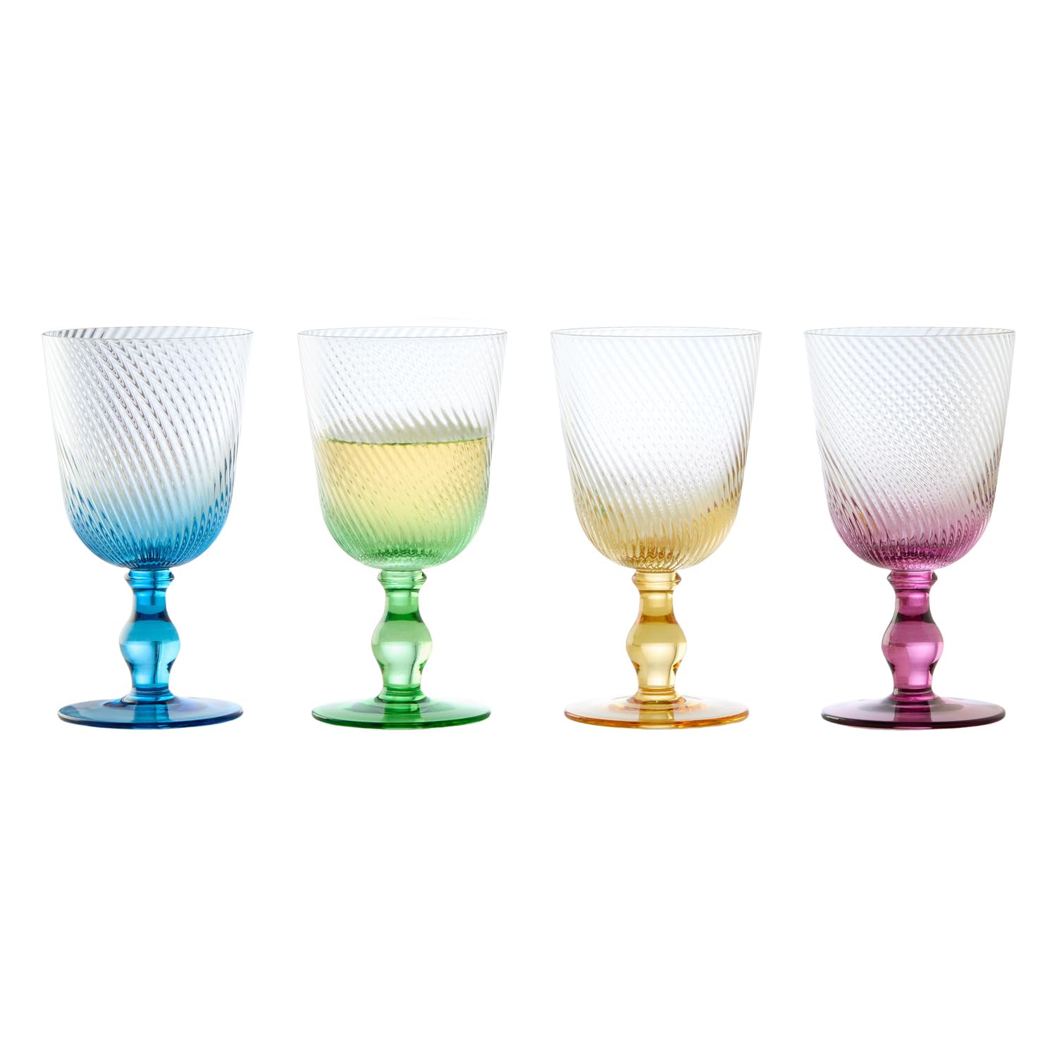 Anton Studio Designs Swirl Handmade Wine Glasses Perfect for Red Wine, White Wine, Water, or Beverages - 450 ml - Multi-Coloured - Set of 4 Elegant Wine Glasses