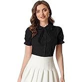 Allegra K Women's Vintage Peter Pan Collar Tie Neck Casual Cute Cotton Button-Up Shirt