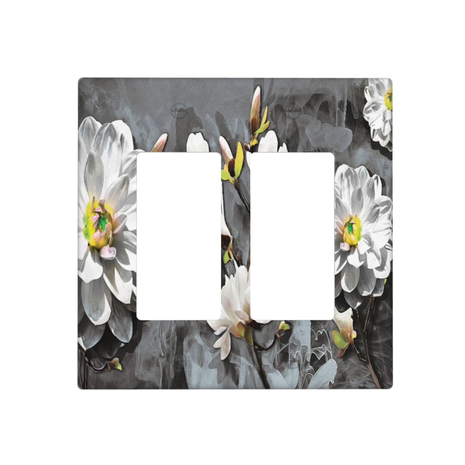 Photo 1 of Wpshijia Botanical Abstract Floral White Flowers Double Rocker Light Switch Cover 2 Gang Outlet Wall Plate Decorative GFCI Switchplate Electrical Faceplate for Bathroom Bedroom Livingroom Decor