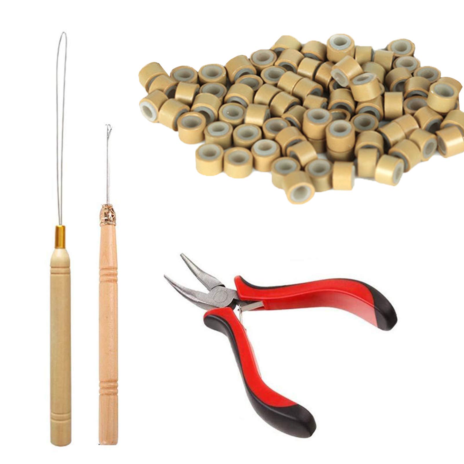 Photo 1 of Orgrimmar Hair Extension Tool Kit Hair Extension Remove Pliers Pulling Hook 500 PCS Micro Silicone Rings Bead Device Tool Kits for Professional Hair Styling Tools Accessory (Light Brown)