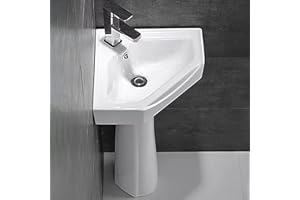 Bathroom Corner Sinks, Bathroom Vanity Cabinet, Corner Pedestal Sink with Faucet Hole and Overflow, for Bathroom, Balcony, Gu