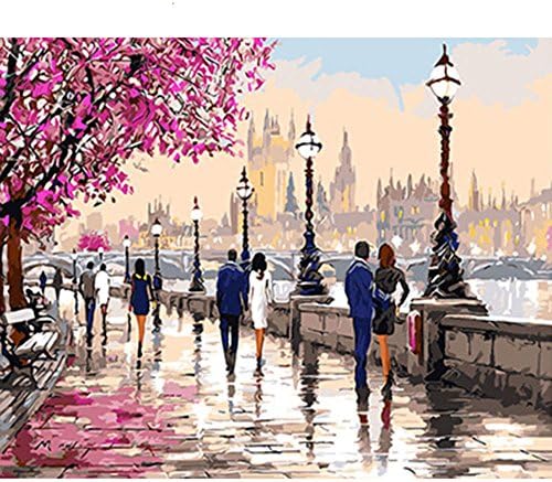 WHZZ DIY Oil Painting by Numbers Kits for Adults Kids Beginner Level Paintworks Unique Gift - Cherry Blossoms Park