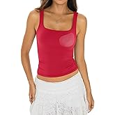 EasyGala Womens Padded Double Lined Tank Tops Square Neck Built in Bra Crop Tops Low Back Fitted Sleeveless Summer Outfits
