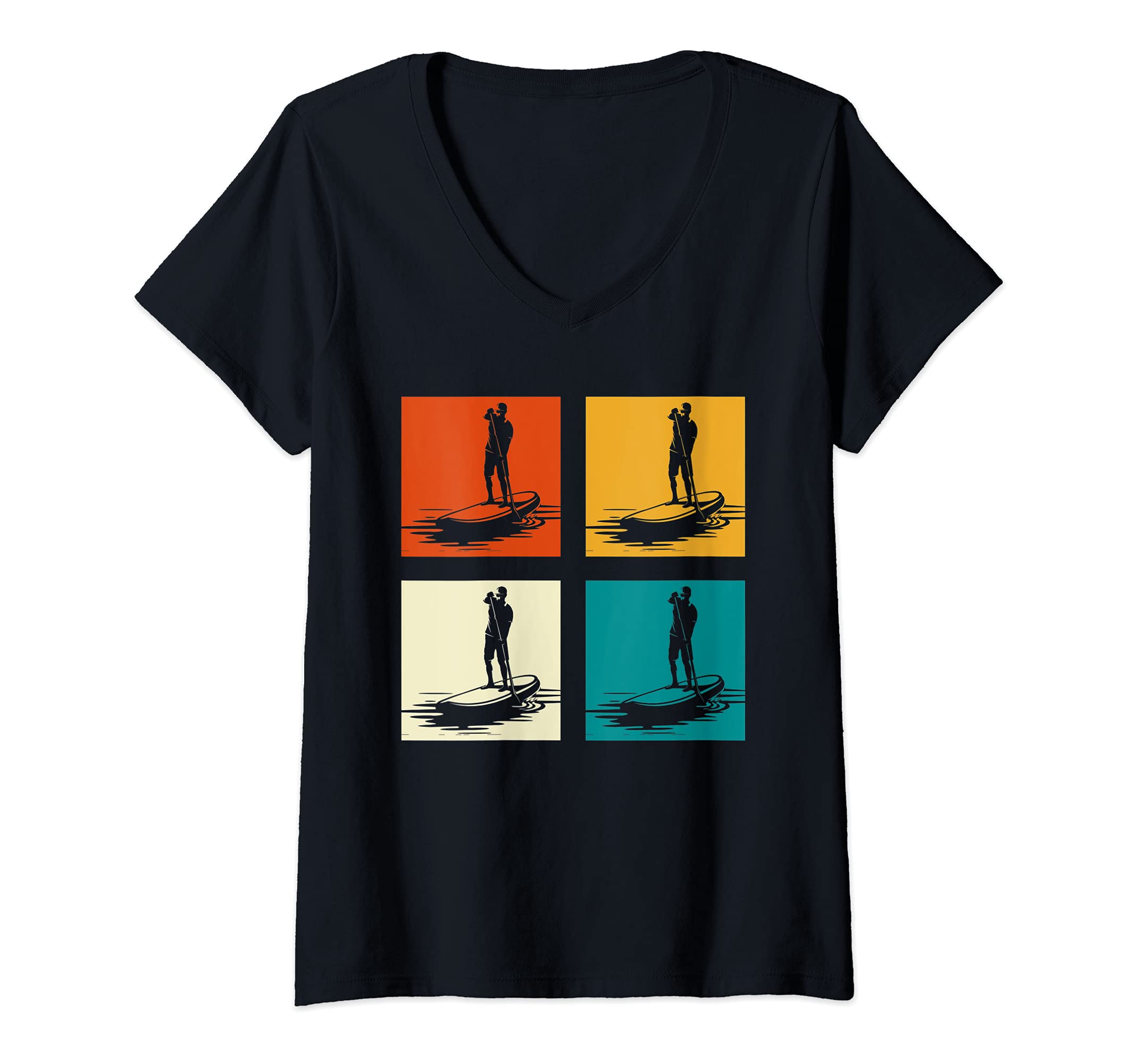 Womens Pop Art Stand Up Paddler Paddleboarder SUP Stand Up Paddling V-Neck T-Shirt
