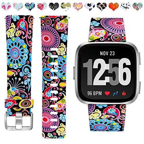 Maledan Compatible with Fitbit Versa 2/Versa Lite SE/Versa Bands for Women Men, Fadeless Pattern Band Printed Floral Strap Replacement for Fitbit Versa Smart Watch Family