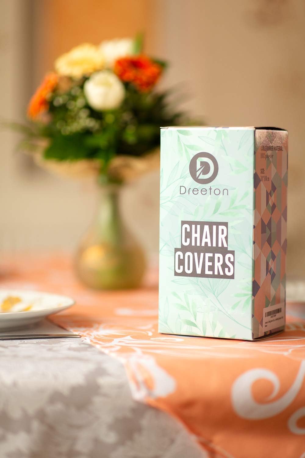 Dreeton Dining Room Chair Covers Set of 4 with Table Runner, Removable and Washable Chair Seat Slipcovers, Stretch Seat Protector Hotels, Home, Restaurants, Wedding Banquet, Office, Party: Kitchen & Dining