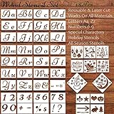 48 PCS Letter Stencils Fall Stencils Christmas Stencils for Painting on Wood Reusable Stencil for Thanksgiving Christmas Decor Fabric Canvas Wall Painting Templates Holiday Plastic Art Craft Stencils