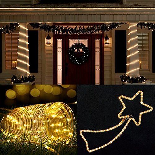 GreenClick LED Rope String Lights Battery Powered 120 LEDs Warm White Indoor Rope Lights With Romote Timer Waterproof 45Ft 8 Mode String Lights For Patio, Yard, Parties, Wedding