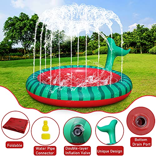 lunaoo Inflatable Splash Pad, 65" Spray Kiddie Pool Sprinkle Splash Mat, PVC Plastic Pool