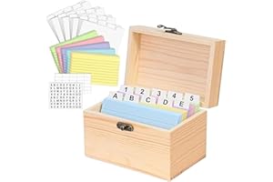 Natural Wood Indexes Card Organizers with Color Coded Cards Smooth Writing Surfaces for Home Recipe Note Storage Wooden Index