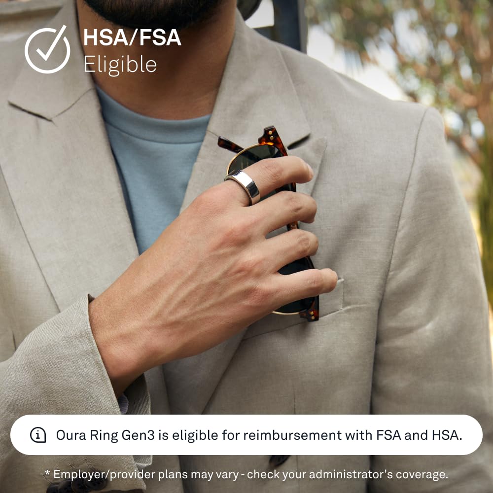 OURA Oura Ring Gen3 Heritage - Silver - Size 6 - Smart Ring - Size First with Oura Ring Gen3 Sizing Kit - Sleep Tracking Wearable - Heart Rate - Fitness Tracker - 5-7 Days Battery Life