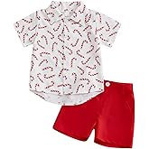 Rtnnsbbfcm Toddler Baby Boy Christmas Outfit Short Sleeve Gingerbread Man Santa Claus Button Down Shirt Top Shorts 2Pcs Set