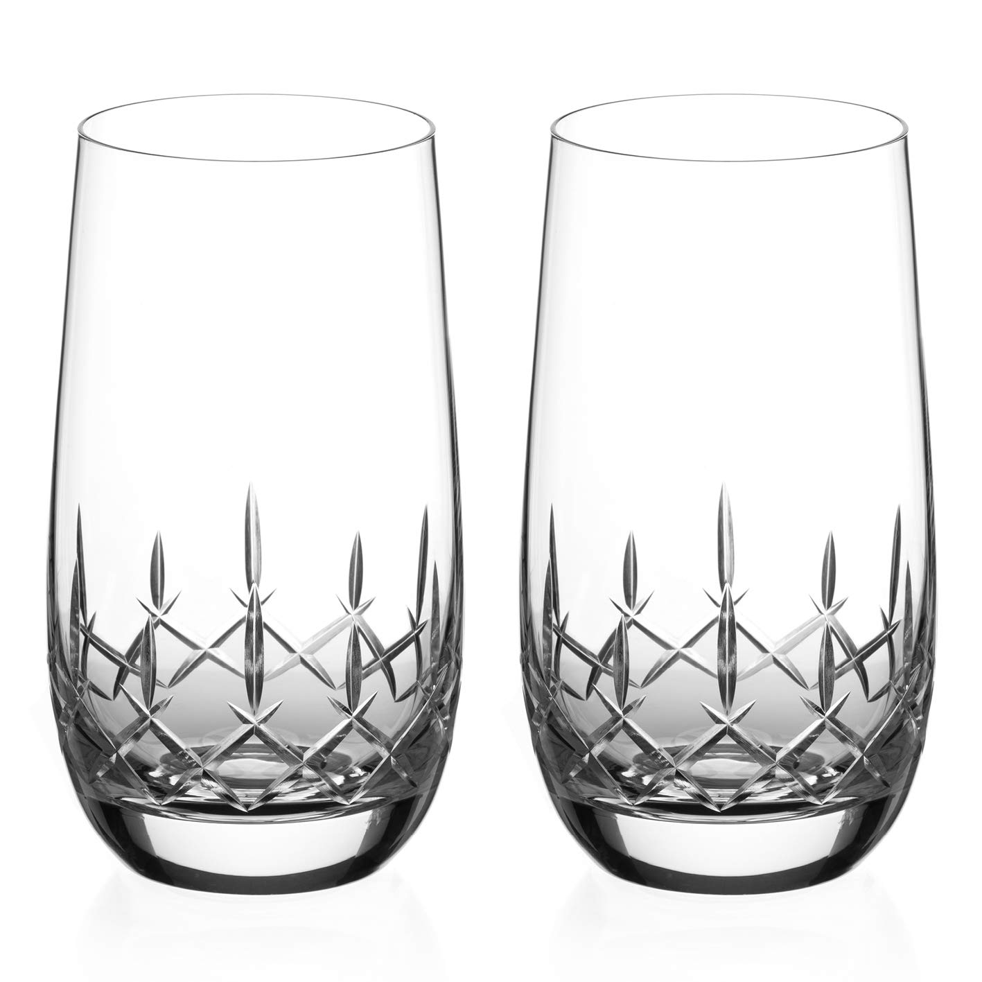 DIAMANTE Water Glasses Crystal Long Drink Hi Balls Pair with ‘Classic’ Collection Hand Cut Design - Set of 2 (Standard 390ml)