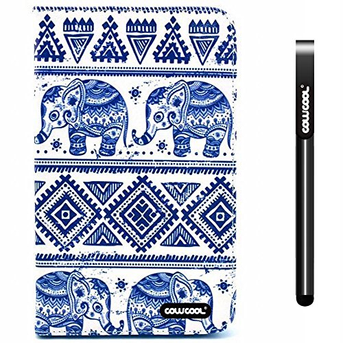 CowCool Galaxy Tab 3 Case, Samsung Galaxy Tab 3 8.0 Case, Blue and white porcelain Geometry with Elephant PU Leather Colorful Hand Stitching Wallet Leather Wallet Stand Kickstand Case for Samsung Tab 3 T310 (Style6)