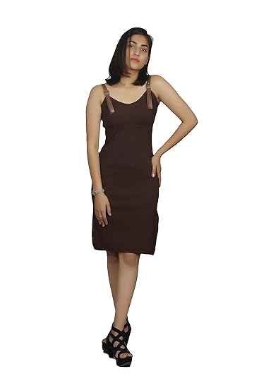 Buy Gnc Mao S Thigh Slit Spaghetti Knee Length One Piece Dress Size L Brown At Amazon In