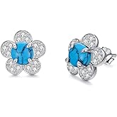 PEIMKO 925 Sterling Silver Turquoise with CZ Exquisite Flower Stud Earrings Boho Style Earrings Jewelry Gifts for Women Mother