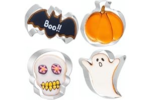 JOB JOL Cookie Cutters 4 PCS, Large Halloween Cookie Cutters, 4'', Ghost, Pumpkin, Bat, Skull