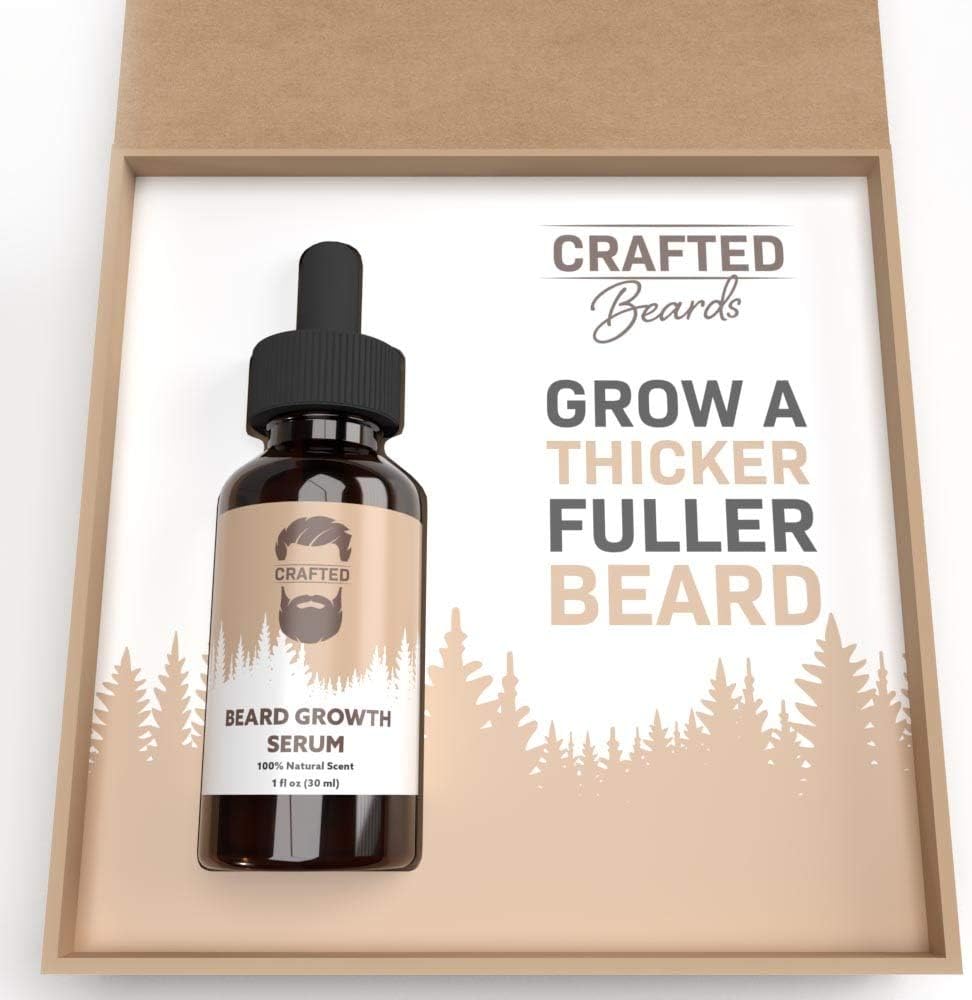 Beard Growth Oil - Crafted’s Beard Growth Serum - Help Fill in Patchy or Bald Spots in 4-8 Weeks - Get a Thicker, Fuller, Healthier Beard - Best Gift For Men