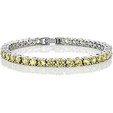 Gem Stone King 12.00 Cttw Round Cut Canary Yellow Cubic Zirconias CZ Tennis Bracelet For Women | 7 Inch