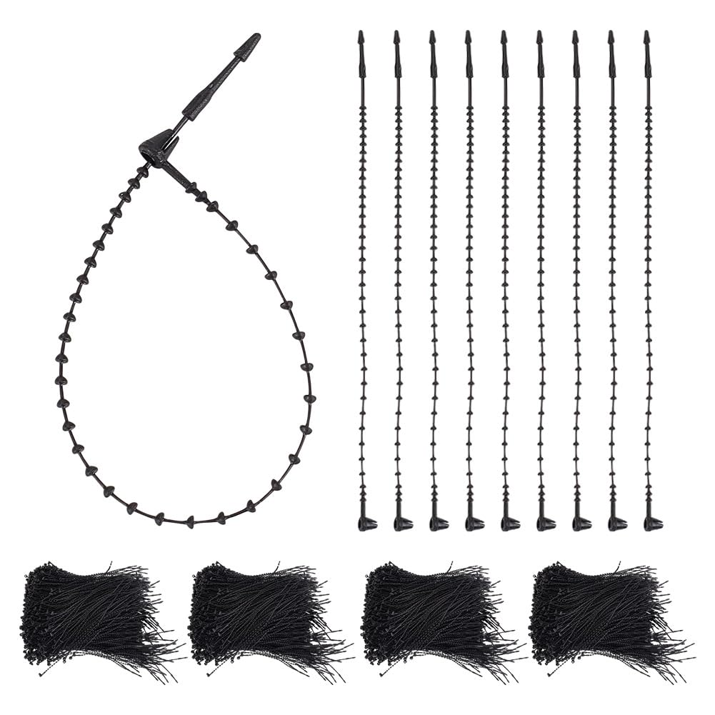 GOMAKERER 2000 Pcs Snap Lock Pin Tag Fasteners, Adjustable Beaded Loop Tie Plastic Paper Prices Tag Fasteners Security Loop Clothing Price Tags for Retail Store Clothing Accessory, Black