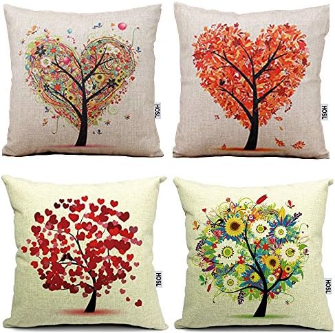 HOSL 4-Pack Sofa Home Decor Design Throw Pillow Case Cushion Covers Square about 18 Inch (Set of 4 Tree Series about 17.5" x 17.5")