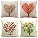 HOSL 4-Pack Cotton Linen Sofa Home Decor Design Throw Pillow Case Cushion Covers Square About 18 Inch (Set of 4 Tree Series About 17.5