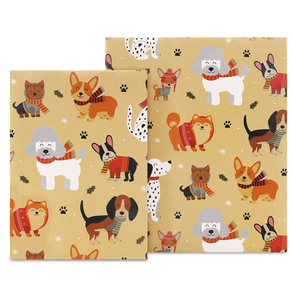 Dog Gift Wrapping Paper,Puppy Paw Christmas Birthday Gift Wrap Paper,4 Folded Sheets Kraft Wrapping Paper for Kids Boys Girls Dog Woman Man Lover Baby Showers Party Gift Wrap Supplies,30 x 20 Inch