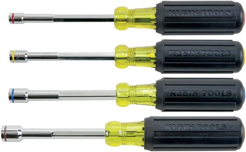Klein Tools 635-6 Nut Driver Set, 6-Pc Magnetic Hex Nut Drivers, SAE Sizes 1/4, 5/16, 3/8, 7/16, 1/2, and 9/16-Inch Hex, 6-Inch, Color Coded - - 