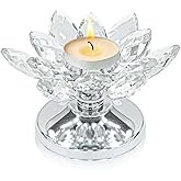 1 PC Silver Crystal Flower Tea Light Holder, Glass Tealight Candlestick with Metal Base, Votive Candle for Table Centerpiece, Wedding/Parties Decor, Nice Gift