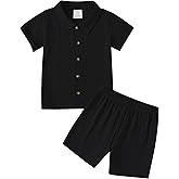Jimonda Baby Boys Cotton Gauze Shirt/Shorts Sets Outdoor Toddler Button-down Clothes Set Summer Short Sleeve Outfit 2PC