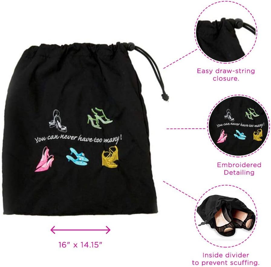  | Miamica Travel Accessories, You Can Never Have Too Many Shoe Bag, Black | Shoe Bags