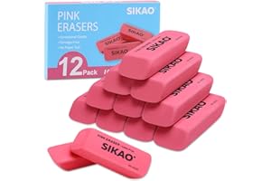 Sikao Pink Erasers 12 Pack Pencil Erasers for Kids, Pink Bevel Eraser Latex Free, Rubber Erasers Bulk, Art Eraser for Drawing, Classroom Essentials for Students Teachers, Office School Supplies