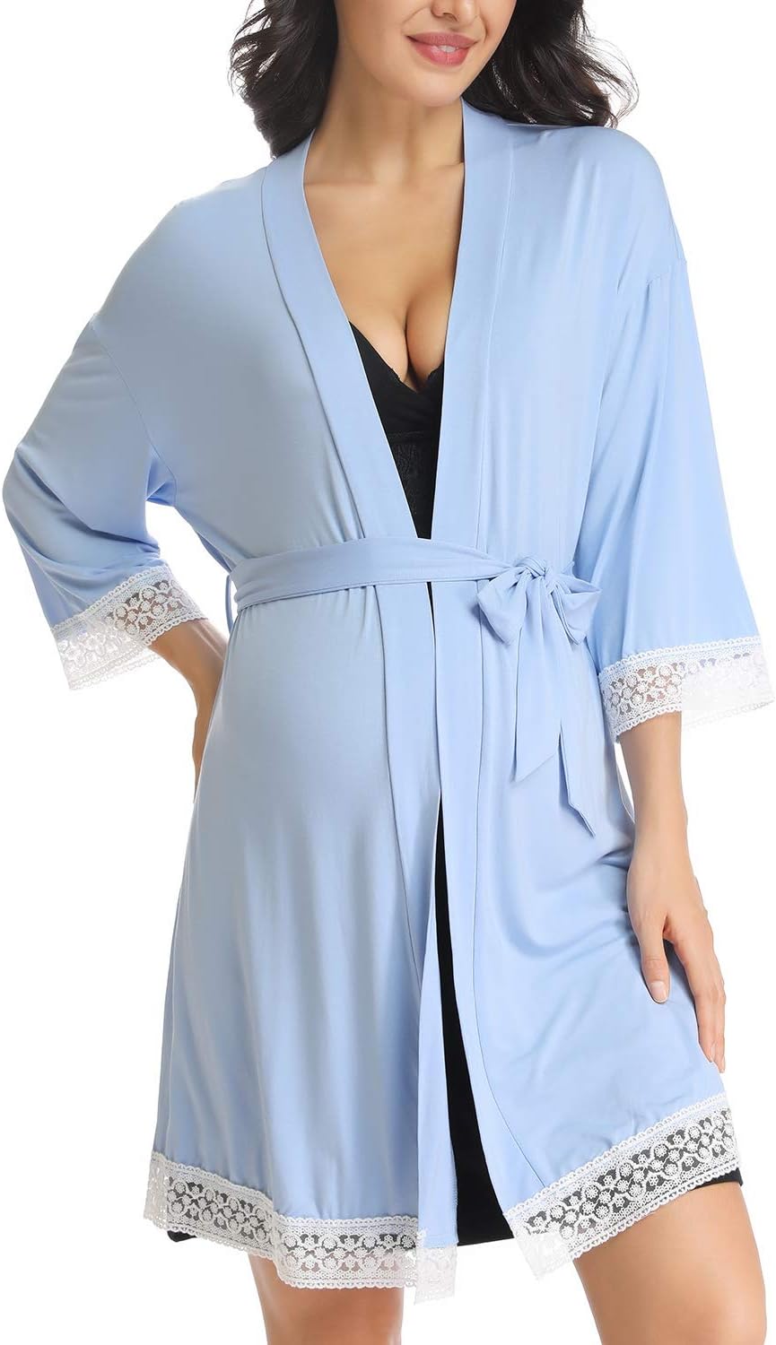 Maternity Kimono Robes Cotton Lightweight Pregnancy Lounge Robe Nursing Bathrobe Short Sleeve for Breastfeeding,M-XXL