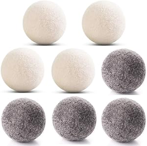 Wool Dryer Balls 4 Gray and 4 White Wool Felt Ball, 100% Natural Fabric Softener Laundry Dryer Ball Ecofriendly & Organic & Reusable (2.75inch)