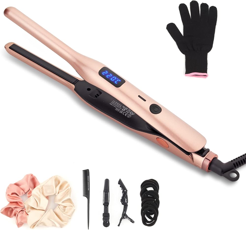 JAETON Mini Hair Straightener Pencil Flat Iron Rose Gold 100-240V 220C