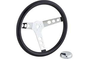 SPEEDWAY MOTORS Speedway Classic 13 Inch Black Steering Wheel | Smooth Cushion & Chrome Spokes | 3-Bolt Mount | Steel Construction | Includes Chrome Cap | Rubber Grip | Compatible with Horn Button Retainer