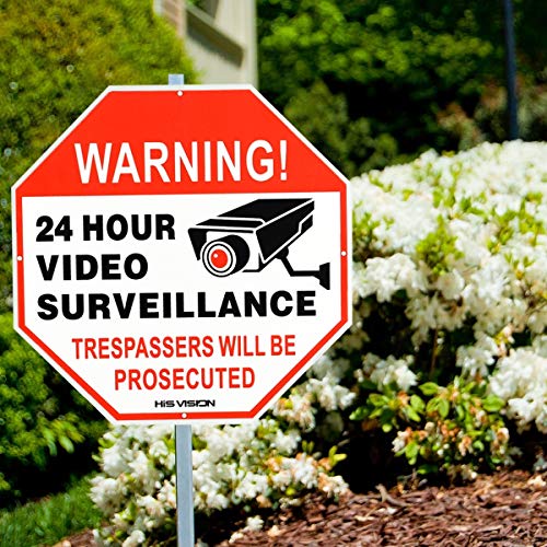 HISVISION Video Surveillance Sign 2-Pack, No Trespassing Metal Reflective Warning Sign,UV Protected & Waterproof, 12"x 12" 0.40 Aluminum Indoor Or Outdoor Use for Home Business CCTV Security Camera - Thumbnail 6