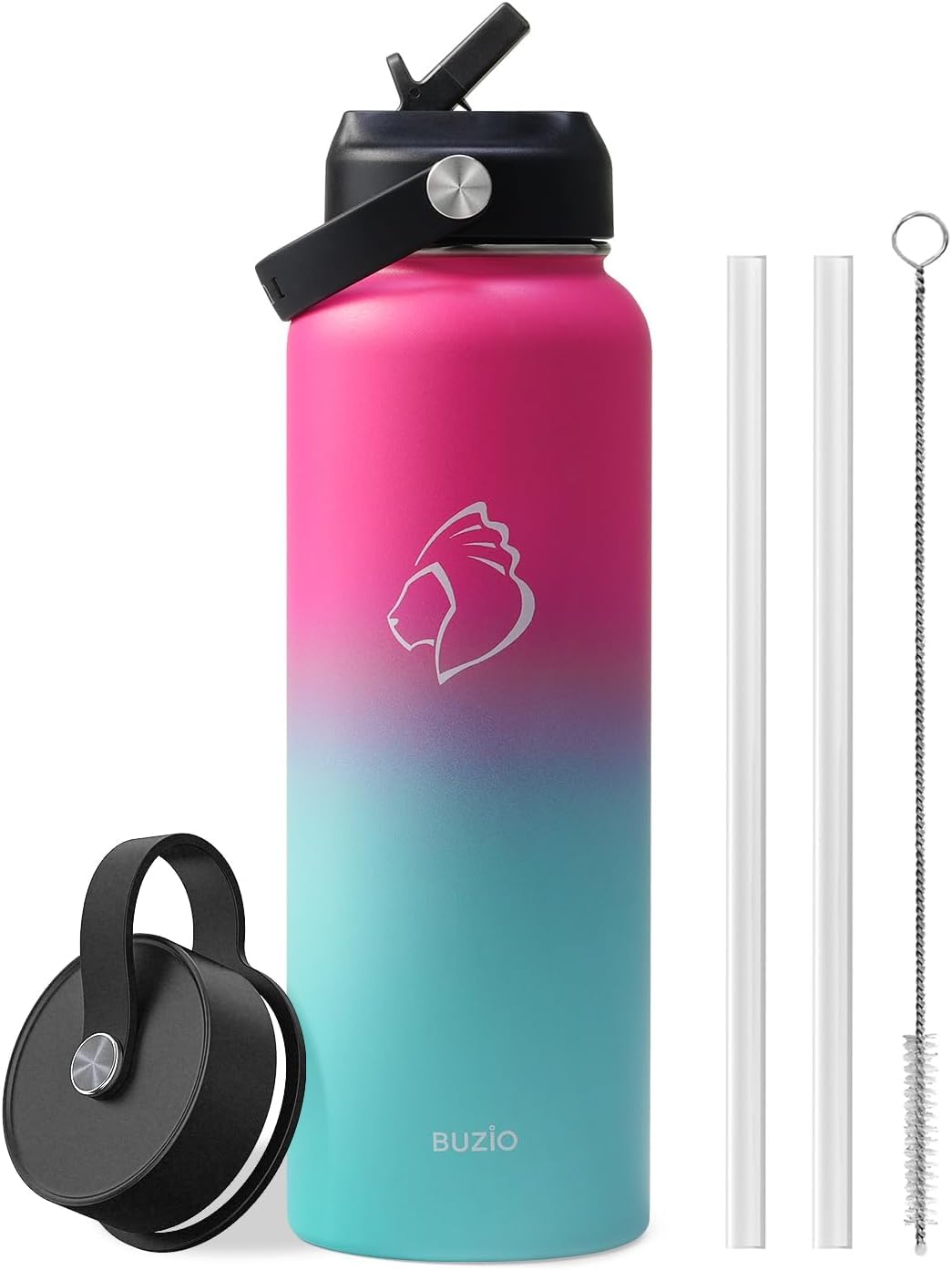 Stainless Steel Water Bottle with Straw, BUZIO Insulated Water Bottle with Straw Lid and Flex Cap 1180 ml Vacuum Cold for 48 Hrs, Hot for 24 Hrs Double Wall Wide Mouth BPA Free Leak Proof, Sorbet