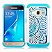 Galaxy Luna Case, Express 3 Case, J1 2016 Case,Elegant Choise Slim Dual Layer Armor Studded Rhinestone Bling Phone Case Cover with Flower Pattern for Samsung Galaxy Luna /J1 2016 (White/Turquoise)