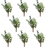 YOKOKE Green Boutonniere Men Wedding Eucalyptus Berry Plant Groom Boutonniere for Wedding Prom Ceremony Homecoming 8 Pcs