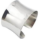 COUYA Silver Wide Grooved Cuff Bangle for Women Lady Stainless Steel Shiny Punk Bracelet
