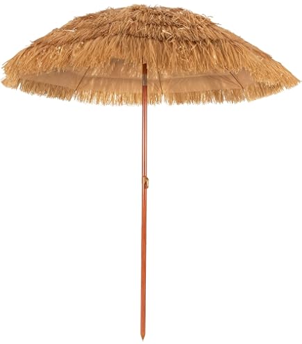 Bayside21 Tiki Umbrella 6.5' Thatch Patio Umbrella Tropical Palapa Raffia Tiki Hut Hawaiian Hula Beach Umbrella with tilt (6.5ft, Natural)