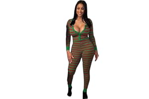 Seyurigaoka Women's Striped Christmas Pajamas One Piece Sleepwear Holiday Ugly Xmas Jumpsuit Rompers Clubwear Nightwear