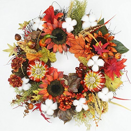 Imaly Decor Natural Autumn Cotton Fields Berry Silk Fall Door Wreath 16 inch