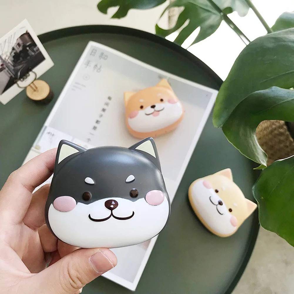 2 Pack Cute Contact Lens Cases, Shiba Inu Contact Lens Soak Storage Box, Portable Cartoon Contact Lens Holder with Mirror Tweezers for Travel Kit (Black)