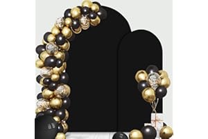 Detanpoly Wedding Arch Cover Set of 2 Spandex Arch Stand Covers Black 2-Sided Round Top Chiara Arch Backdrop Stands Cover for Ceremony Banquet Birthday Party Decoration (7.2FT, 6FT, Black)