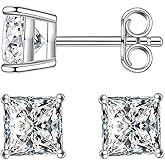 Delzzad S925 Princess Cut D Color VVS1 Synthetic Moissanite Stud Earrings Square Earrings For Women Men Hypoallergenic Sterling Silver Earrings