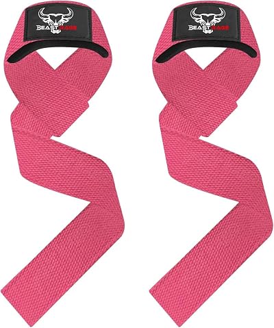 BEAST RAGE Weight Lifting Straps Cotton Padded Gel Grips Pink